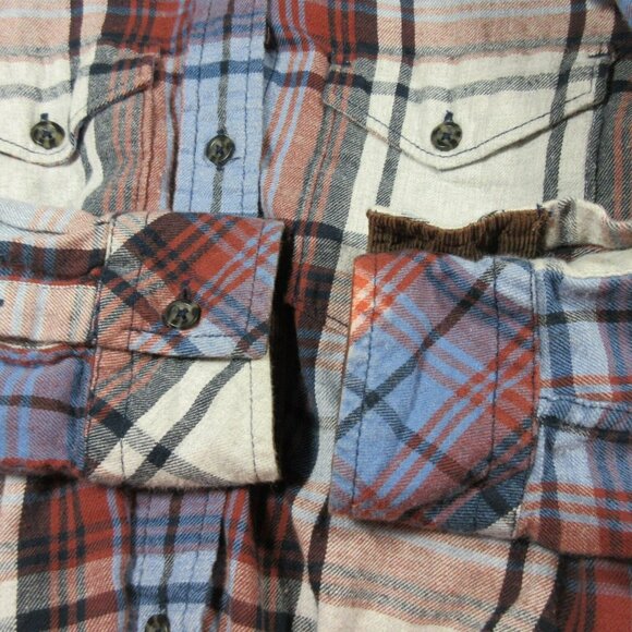 Kavu womens blue rust white plaid corduroy flip an elbow patch flannel shirt XS - Picture 6 of 9